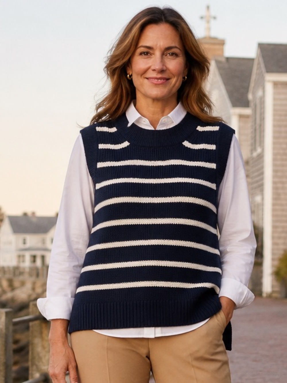 Faherty Miramar Linen Blend Sweater Tank Navy/White Stripe Size Medium